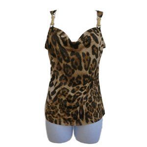 Vintage Celine Metallic Leopard Rave Cami Top Drape Neck Gold Hardware Straps M